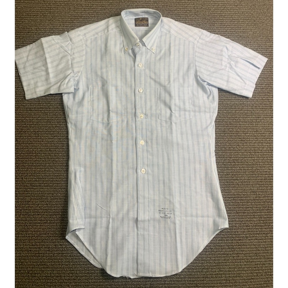 Vintage 70s Sears Perma-Prest Comfort Shirt Button Up Light Blue Striped Medium